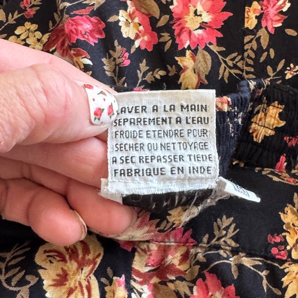 Vintage Cotton Ginny Floral Maxi Skirt Black Pink Midi Cottagecore Button Front - Picture 5 of 9